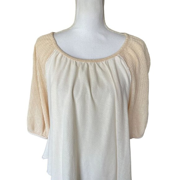 We The Free Sz Small Top Oversized Off White Cream Knit Cotton Boho Peasant - Picture 4 of 12